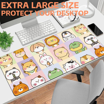 Mouse Pad Large Cute Animals Non-Slip Game Desk Mat with Stitched Edge Laptop Keyboard Desk Pad for Work Home Gaming (35.4 x 15.7 Inches)