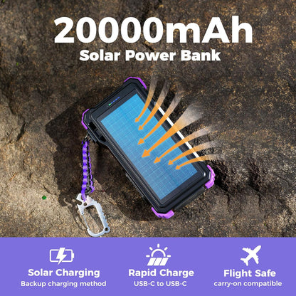 BLAVOR Solar Power Bank 20000mAh/74000mWh Built-in Cables, Wireless Charger for Apple Watch, 20W Fast Charging Battery Pack with USB C, Flashlight, Solar Charger for iPhone, iPad, iWatch, Samsung