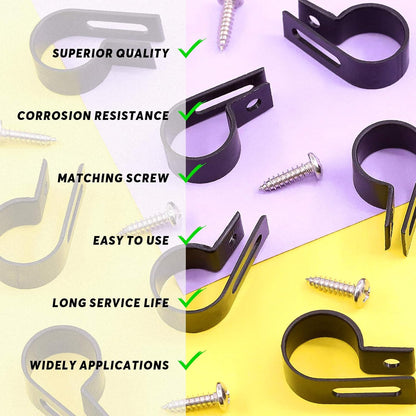 Swpeet 120 Pack White 3/4 Inch Nylon Plastic R-Type Cable Clips Clamp Kit, Nylon Screw Mounting Cord Fastener Clips with 120 Pack Screws for Wire Management (3/4 Inch, Black)