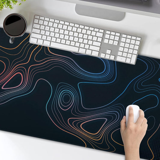 Topographic Contour Map XL Mouse Pad 31.5 x 11.8 Inch Gaming Mousepad Extended Large Mousepad with Nonslip Rubber Base Stitched Edges Laptop Desk Pad Home Office Supplies