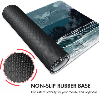 Galdas Gaming Mouse Pad XXL XL Large Long Extended Big Mousepad Non-Slip Rubber Keyboard Mouse Pad with Stitched Edges for Laptop Home Office (31.5x11.8x0.08 Inch) … (Ink Painting)