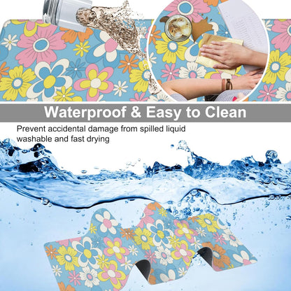 Colorful Retro Flowers Desk Mat,Large Cute Floral Gaming Keyboard Mouse Pad,Non-Slip Rubber Base Desk Pad Thick Stitched Edges Waterproof Mousepad Mouse Mat 31.5"x11.8"