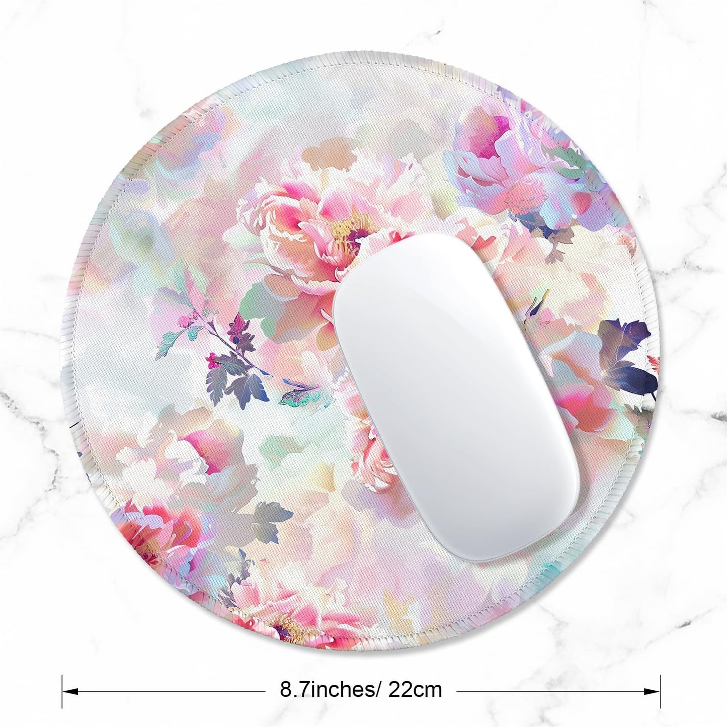 ITNRSIIET Round Mouse Pad with Stitched Edge Premium-Textured Waterproof Non-Slip Rubber Base Desktop Protection Mat Diameter 8.7 inches, Beautiful Flowers