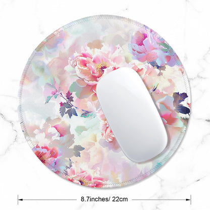 ITNRSIIET Round Mouse Pad with Stitched Edge Premium-Textured Waterproof Non-Slip Rubber Base Desktop Protection Mat Diameter 8.7 inches, Beautiful Flowers