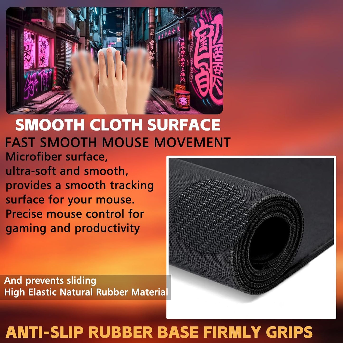 Desk Pad, Anime City Street Scene Desk Mat, Pink Neon Street Large Gaming Mouse Pad for Desk, 31.5"x15.7" Extended Big Computer Keyboard Mouse Pad with Non-Slip Base and Stitched Edge