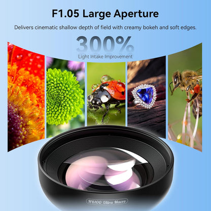 Upgraded Professional Macro Lens for Smartphone, HB100U Macro Photography Lens for iPhone, Aluminum Phone Camera Lens Kit with Universal Clip. Phone Lens Attachment Fit for iPhone, Android Phone.
