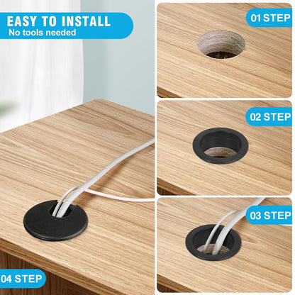 1-3/8" Black Desk Grommet, JTemgle Plastic Cable Hole Cover Computer Table Cord Wire Organizer Caps Desktop Cord Management for Home Office TV Stands Tabletops, 2 Pieces