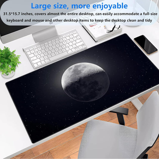 Moon Mouse Pad Sci-fi Galaxy Desk Mat Extended XL Large Gaming Mousepad Dark Computer Pad with Stitched Edges 31.5 x 15.7 inch Keyboard and Mouse pad Office Desk Decoration Pad