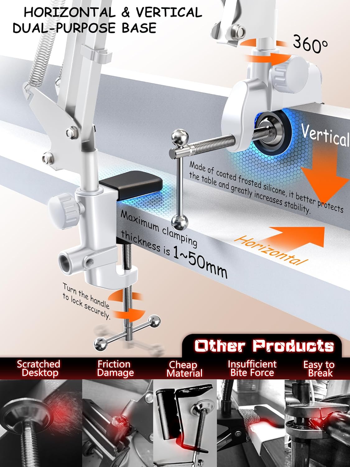 Foldable Tablet Stand, Tablet Mount Adjustable for Bed,Universal Flexible Tablet Holder with 360 Degree Rotation for iPad/iPhoneX/iPad Pro/N-Switch,or Other 4.5~13.5 Inches Devices (White)