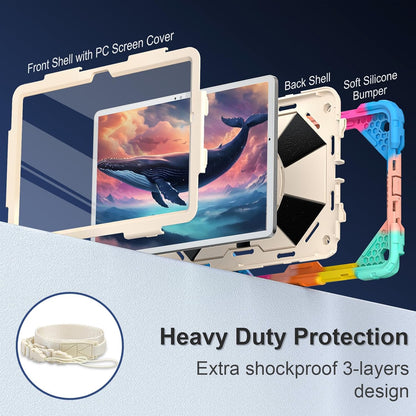 for Galaxy Tab A9 Plus Case 11 Inch, Rugged Case for Samsung Galaxy A9+ Tablet with Screen Protector 360 Rotating Stand Shoulder Strap Pen Holder, 2023 Model(SM-X210/X216/218), Rainbow