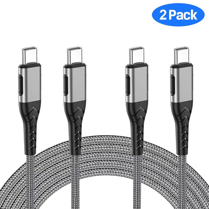 Durcord 2Pack 10ft USB C Charger Cable - 100W Fast Charging for Android/Phone/Pad, Type C to Type C Compatible with iPhone 16/15 Pro Plus Max Silver
