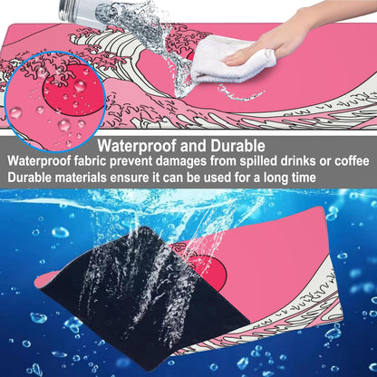 Mouse Pad, Large Great Wave in Vaporwave Pop Art Desk Mat, Extended Non-Slip Gaming Keyboard Mousepad Desk Pad, Thick Stitched Edges Waterproof Mouse Mat 31.5"x15.7" (Ocean's Crest Leap)