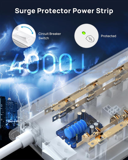 TROND 360° Rotating Plug Surge Protector Power Strip, 4000J, ETL Listed, 2 USB A and 2 USB C, 10 Widely Spaced Outlets, Flat Plug 5ft Extension Cord, Wall Mountable, for Home Office, White