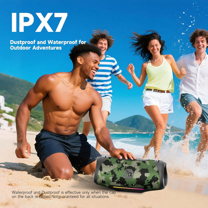 Portable Bluetooth Speaker 80W RMS,120W Peak Loud Subwoofer Wireless Stereo with HD Sound,8H Playtime IPX7 Waterproof for Party cmaping Beach (CAMO-80W RMS/120W Peak)