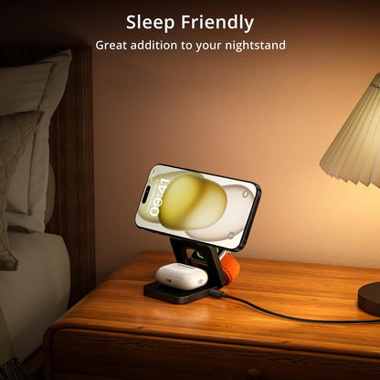 3-in-1 Wireless Charger Stand, LULULOOK 15W Magnetic Charger Wireless Fast Charging Station for iPhone 16/15/14 Series, Aluminum 5W Charger for Apple Watch, AirPods, USB-C Charging Cable Included