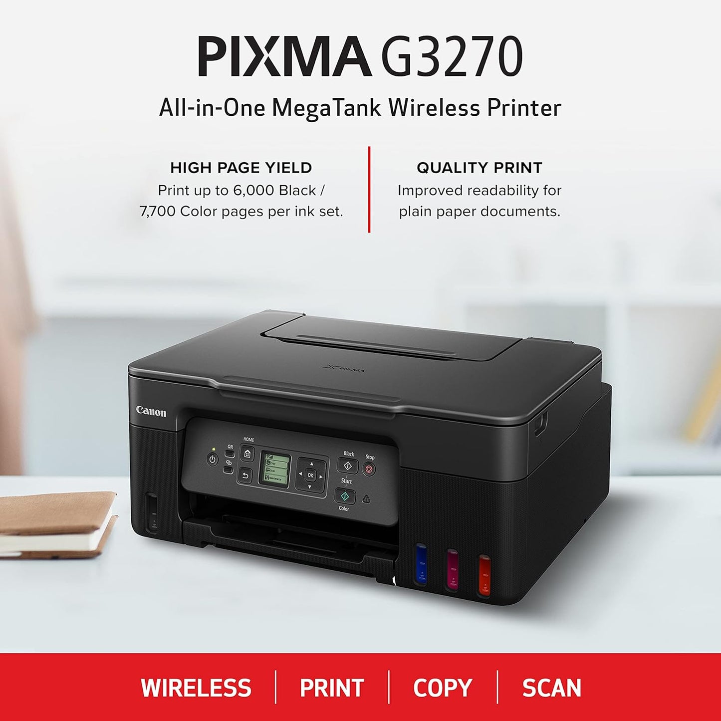 Canon MegaTank G3270 All-in-One Wireless Inkjet Printer. for Home Use, Print, Scan and Copy