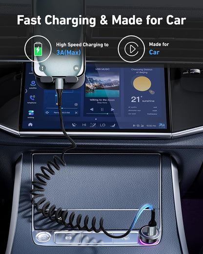 USB C Cable for Car 3FT/6FT, Coiled USB C to USB C Cable Fast Charging 66W, Braided USB Type C Charger Cord Compatible with iPhone 16 15 Pro Max, Samsung Galaxy, Google Phones and More Type C Devices