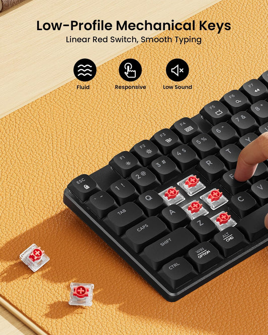 ProtoArc Mechanical Keyboard and Mouse, KM310 Wireless Rechargeable Aluminum Keyboard Mouse, 2.4G+Dual Bluetooth, Low Profile Keys, Red Switches, Multi-Device, for Windows/Mac - Black