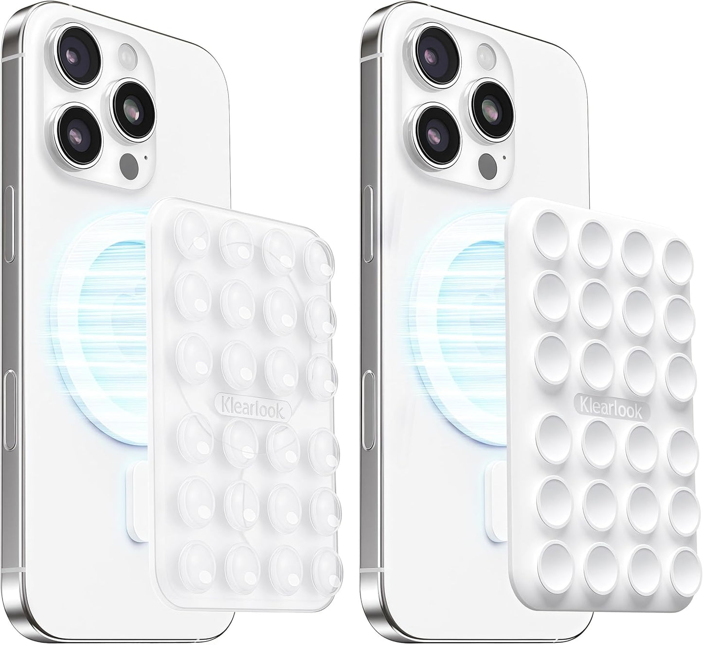 Klearlook 2Pack Magnetic Suction Phone Mount for MagSafe Case, Sticky Phone Grip Holder for iPhone, Removable Hands-Free Selfie/Video for TikTok Influencers, Women Girl Teen Gift, Transparent & White