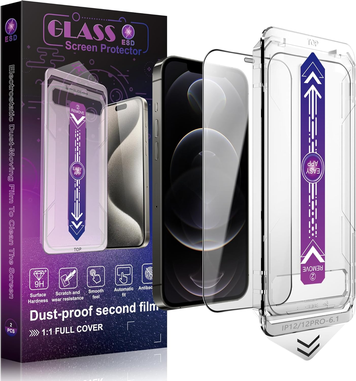2 Pack Screen Protector Tempered Glass for iPhone 12 and iPhone 12 Pro 6.1-Inch Auto Dust Removal, No Bubbles, High Definition Clear, Easy Installation