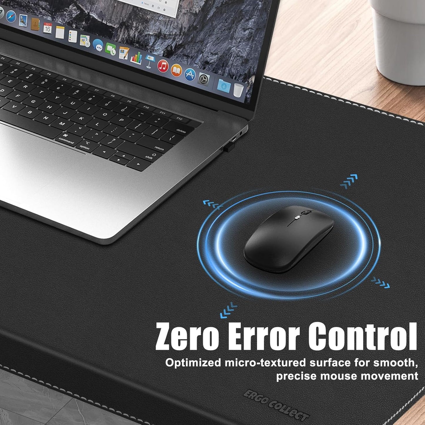 Desk Mat with Lip & Reinforced Stitched Edge|Non-Slip Waterproof PU Leather Desk Pad|Ergonomic Keyboard Mouse Pad with Edge Protector|for Office, Home, Study(28.74" x 16.73",Black)