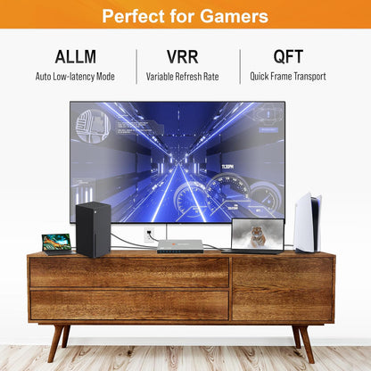 J-Tech Digital HDMI Switch 4K 120hz, 2.1 Switch 4 in 1 Out, 8K 60Hz 1080P 240Hz IR Remote Auto Switch USB C Power Cable, Compatible with HDR & Dolby Vision ALLM VRR QFT [JTECH-8KSW41C]