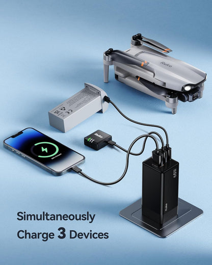 Ruko 65W USB C Charger, 3 Port International Travel Charger Kit, GaN Fast Charging Block with Portable Bag Cable UK EU Plug for iPhone 16/Pro, Galaxy S24, MacBook, iPad, Steam Deck, Drones