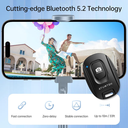 ATUMTEK Camera Remote Shutter for iPhone and Android Smartphones (2 Pack), Wireless Phone Remote Control Selfie Button for Photos and Videos (Bluetooth 5.2), Wrist Strap Included, Black