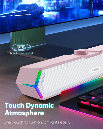 LENRUE G11 Computer Speakers for Desktop, Touch Lights PC Speakers with Surge Clear Sound, USB C/USB Powered for Computer Desktop PC Laptop Monitor(Pink)