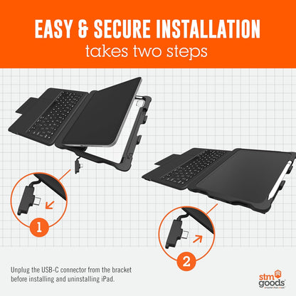 STM Goods Dux Keyboard Trackpad USB-C for iPad 10th, USB-C Connected Keyboard - Rugged, Rubberized Drop Protection - Integrated Trackpad, Storage for Apple Pencil Gen 1 or Logitech Crayon - Black