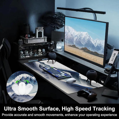 Mouse Pad, Large Watercolor Majestic Mountains Desk Mat, Extended Non-Slip Gaming Keyboard Mousepad Desk Pad, Thick Stitched Edges Waterproof Mouse Mat 31.5"x15.7" (Luxurious Mountainous Terrain)