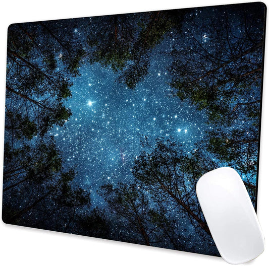 Mouse Pad, Forest Mouse Pad, Square Waterproof Mouse Pad Non-Slip Rubber Base MousePads for Office Laptop, 9.5"x7.9"x0.12" Inch(Starry Night Forest)
