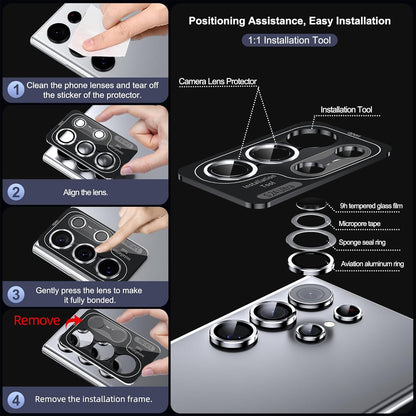 WSKEN for Samsung Galaxy S24 Ultra Camera Lens Protector, Ultra Thin Scratch Resistant 9H Tempered Glass with Aluminum Metal Circle Camera Screen Protector Cover Accessories, Silver