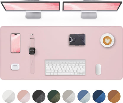 Leather Desk Pad Protector - 48" x 17" Office and Home Desk Cover Mat, Non-Slip PU Leather, Waterproof (Light Pink)
