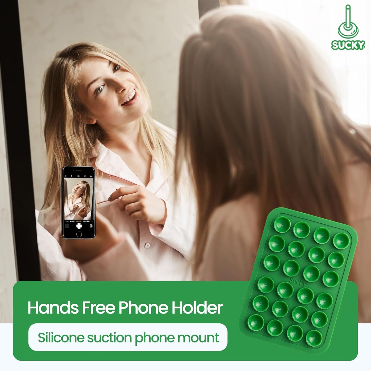 SUCKY Silicone Suction Phone Case Adhesive Mount - Anti-Slip Holder, Hands-Free Fidget Toy, Phone Accessory for iPhone and Android - Sticky Grip for Selfies, Videos, and Tiktok - Pine Green