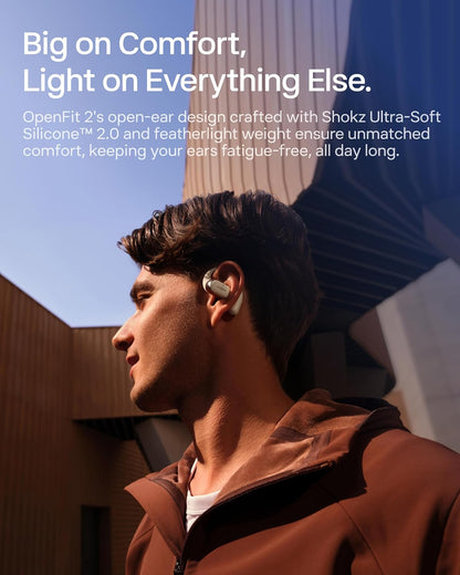 SHOKZ New OpenFit 2 Open-Ear Headphones, True Wireless Bluetooth Earphones with Microphone, Earhook Earbuds with 48 Hours of Playtime, Fast Charging, IP55 Water-Resistant, with Carrying Bag, Beige