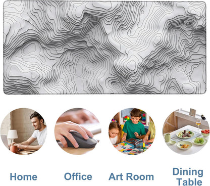 Large Mouse Pad Wave Lines Gaming Desk Pad Computer Keyboard Non-Slip Waterproof Mouse Mat with Rubber Base and Stitched Edges Entertainment Office Writing Desk Mat 35.4 x 15.7 Inches