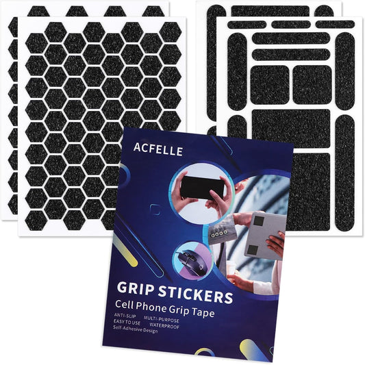 4Pack Phone Grip Tape, Finger Grip Stickers Decal Waterproof Pre-Cut Non Slip Kit Adhesive Traction for Cell Phone Cases, Handles, Tools (4Pack Black)