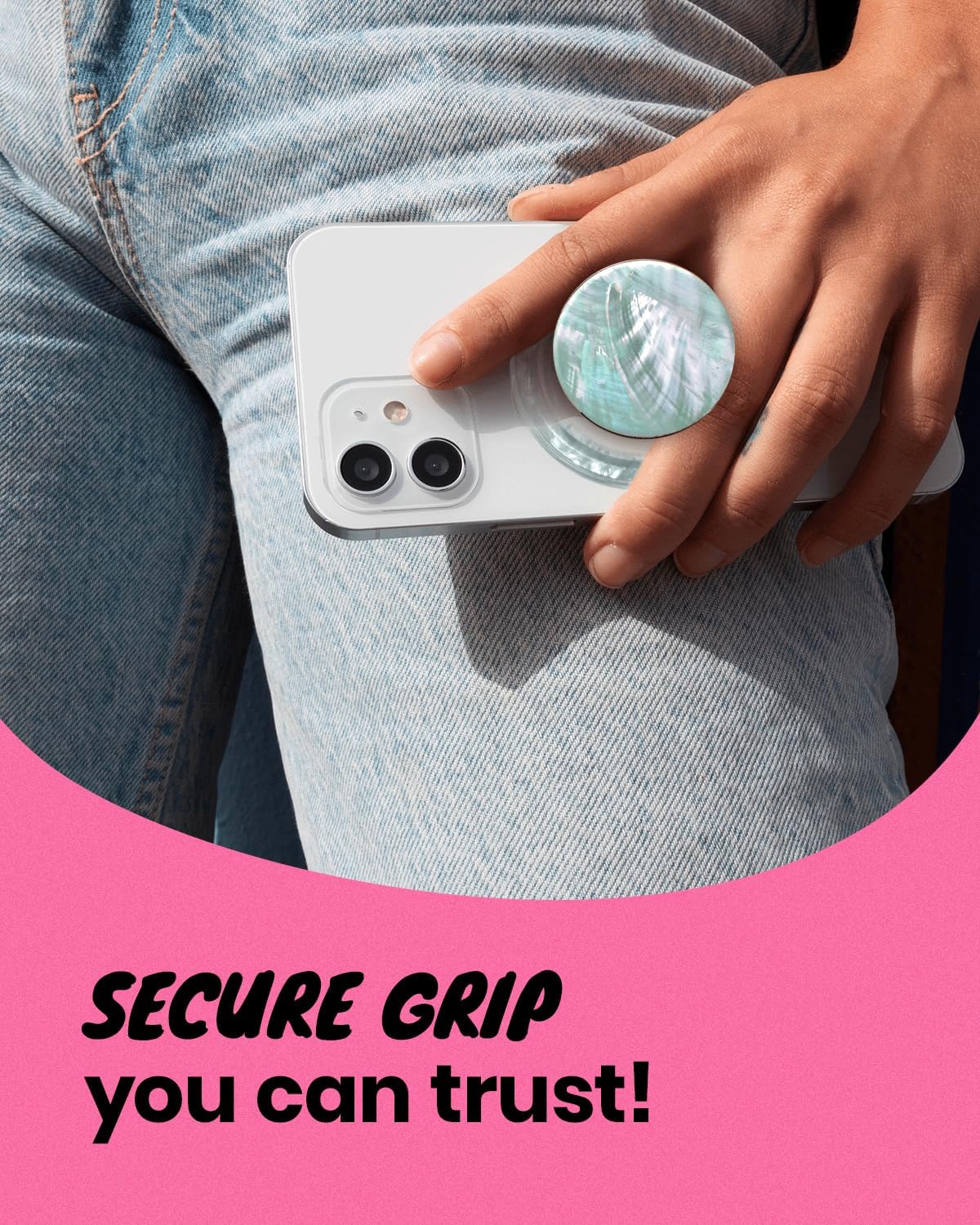 OnTheGrip Cute Natural Seashell Design Round Shape Collapsible Mobile Phone Grip Stand Holder for Smartphone Tablet Cell Phone Accessory (Aqua Blue)