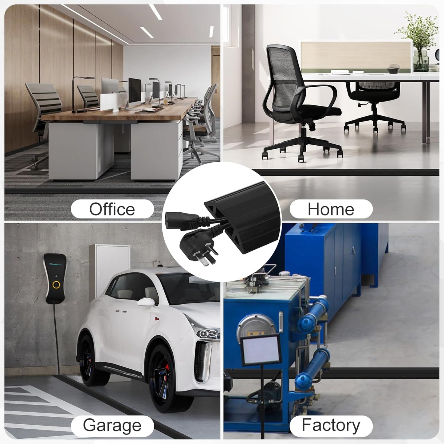 Floor Cable Cover 10Ft Heavy Duty PVC Floor Cable Protector Electric Cord Hider Cable Management Floor Strip Extension Cord Covers Cable Raceway for Wires on Floor Inner Channel 1.36" W 0.43" H -Black