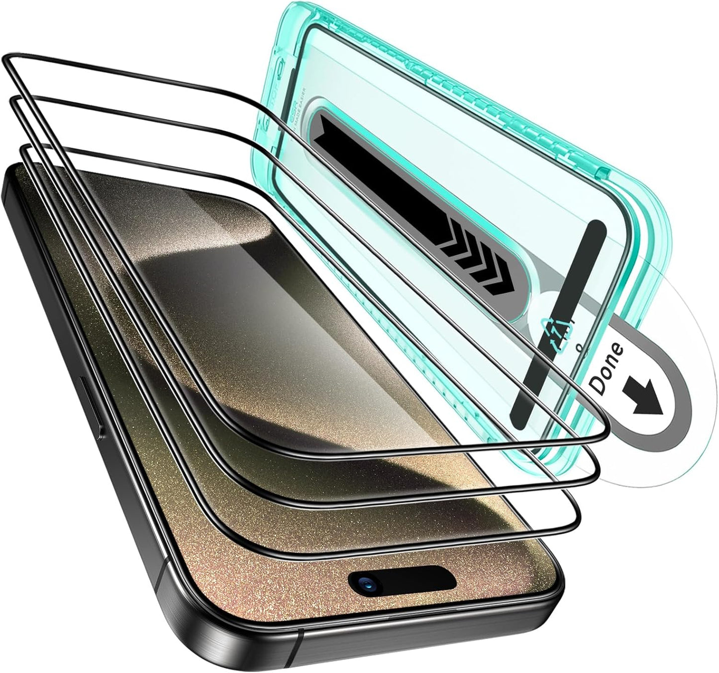 ESR 3 Pack for iPhone 15 Pro Screen Protector, [9H Hardness] [Military Grade Shatterproof] Full Coverage Tempered Glass Film with Flawless Fit Tray, HD Clear, Scratch Resistant