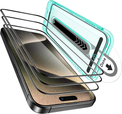 ESR 3 Pack for iPhone 15 Pro Max Screen Protector, [9H Hardness] [Military Grade Shatterproof] Full Coverage Tempered Glass Film with Flawless Fit Tray, HD Clear, Scratch Resistant