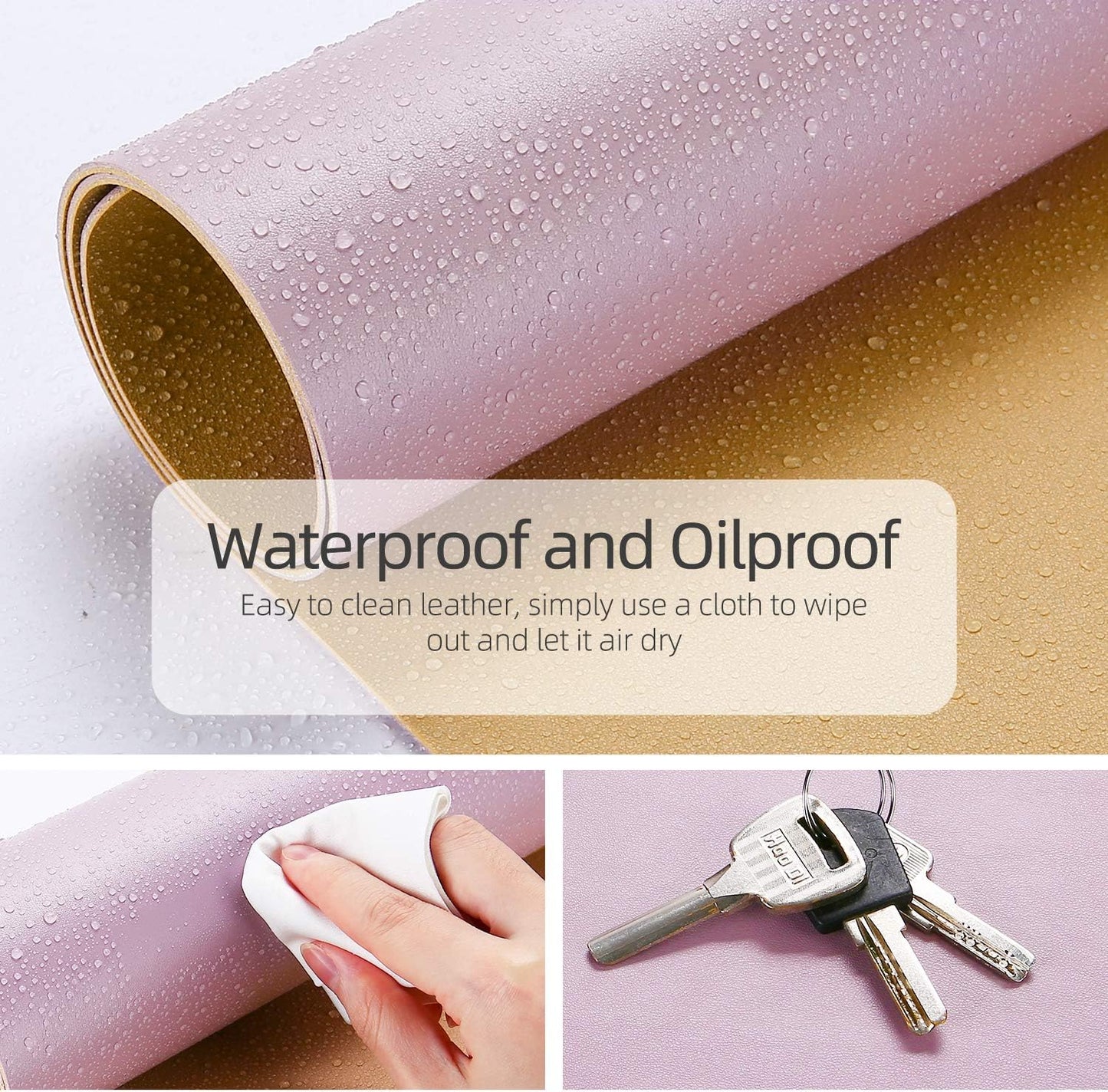 YSAGi Desk Pad, Dual-Sided Desk Mat, 31.5" x 15.7" Laptop Leather Desk Protector, Waterproof Desk Writing Pad for Office (31.5" x 15.7", Grayish Lavendar+Cinnamon Buff)