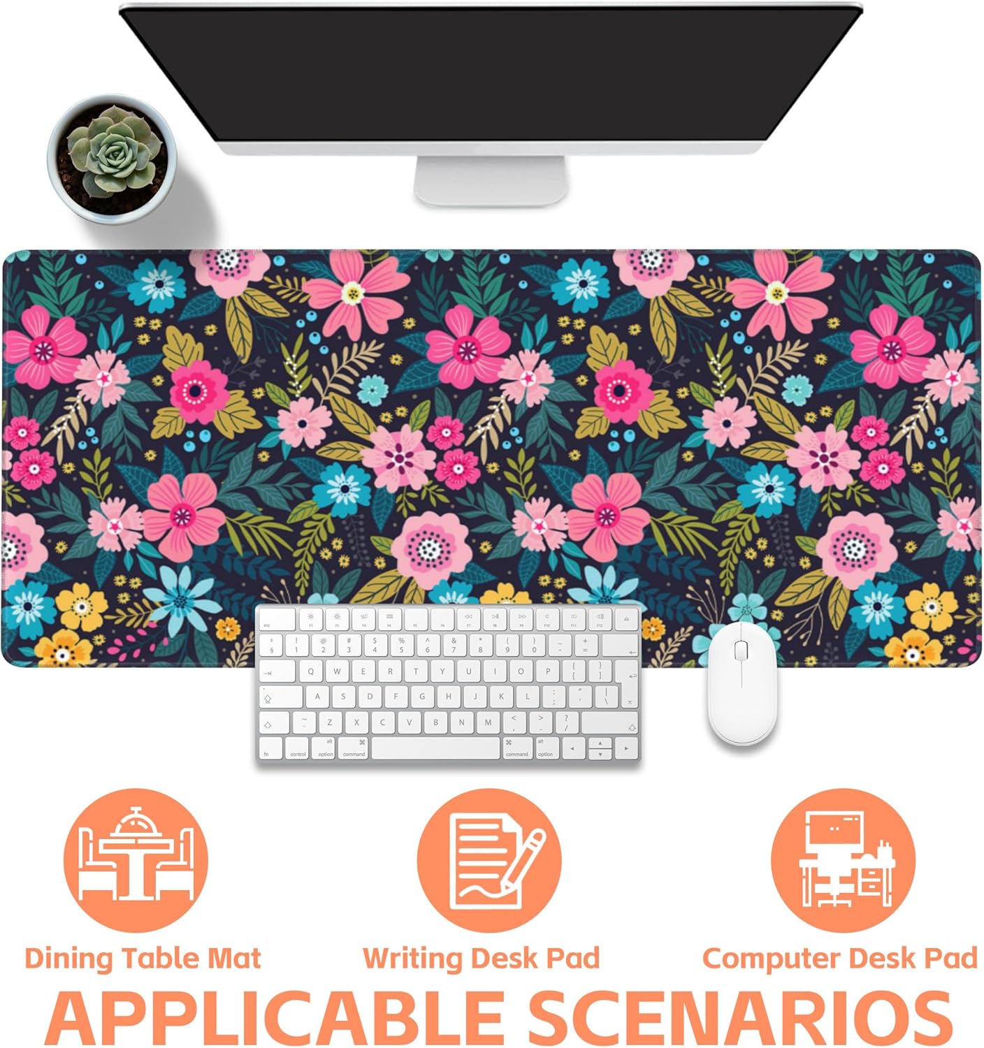 Mouse Pad Large Bright Colorful Flowers Non-Slip Game Desk Mat with Stitched Edge Laptop Keyboard Desk Pad for Work Home Gaming (35.4 x 15.7 Inches)