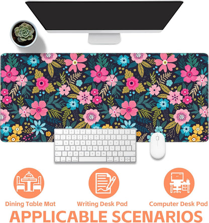 Mouse Pad Large Bright Colorful Flowers Non-Slip Game Desk Mat with Stitched Edge Laptop Keyboard Desk Pad for Work Home Gaming (35.4 x 15.7 Inches)