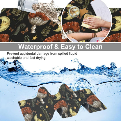 Vintage Magic Forest Desk Mat,Large Moon Amanita Mushroom and Forest Botanical Gaming Keyboard Mouse Pad,Non-Slip Rubber Base Desk Pad Thick Stitched Edges Waterproof Mousepad Mouse Mat 31.5"x11.8"