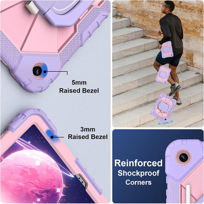 for Galaxy Tab A9 Plus Case 11 Inch, Rugged Case for Samsung Galaxy A9+ Tablet with Screen Protector 360 Rotating Stand Shoulder Strap Pen Holder, 2023 Model(SM-X210/X216/218), Purple Rose
