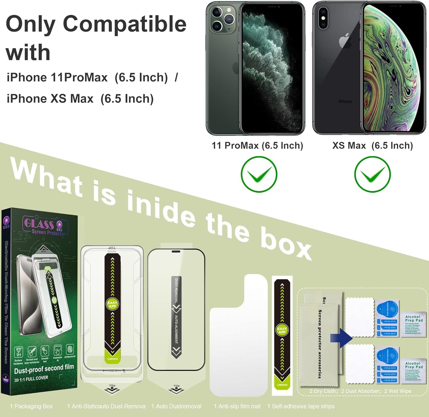 (2-Pack Ultra HD Clear Screen Protector for iPhone 11 Pro Max/XS Max (6.5-Inch),9H Tempered Glass,Full Coverage,Anti-Fingerprint,Auto Dust Removal,Bubble-Free,Easy Installation