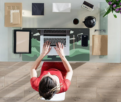 Anime Green Cats Mouse Pad Desk Pad Kawaii Cartoon Cat Desk Mat Cute, XXL Large Laptop Gaming Mousepad Keyboard Mouse Mat, Office Desk Decor matt for Women with Stitched Eges Pad, 31.5x15.75 in