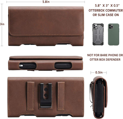 BECPLT for iPhone 13 Mini iPhone 12 Mini SE 2020 Holster Case, Leather Holster Pouch Loops Carrying Case with ID Card Holder for Galaxy S10e Apple iPhone 12 Mini 8 7 6s 6 (Fit w/Thin Case on) (Brown)